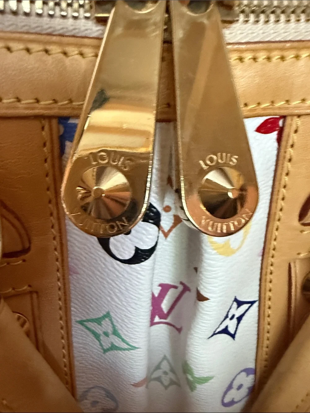 Louis Vuitton Courtney White Murakami Multicolor Monogram Satchel with Studs
